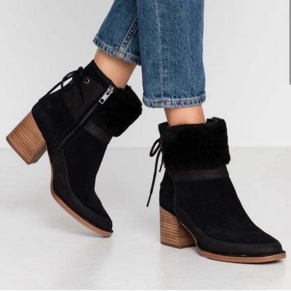 Ugg Women’s Kirke Stacked Heel Booties Black - Picture 3 of 13